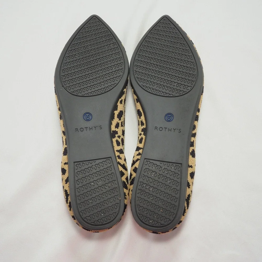 Rothys The Point Women 8.5 Brown Leopard Animal Print Ballet Flats Pointed Shoes
